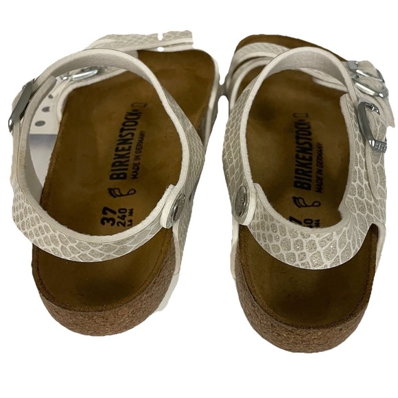 NIB! Birkenstock Women‎ 6 1/2 Kumba Magic Snake Print White Glitter Sandals - Picture 5 of 6